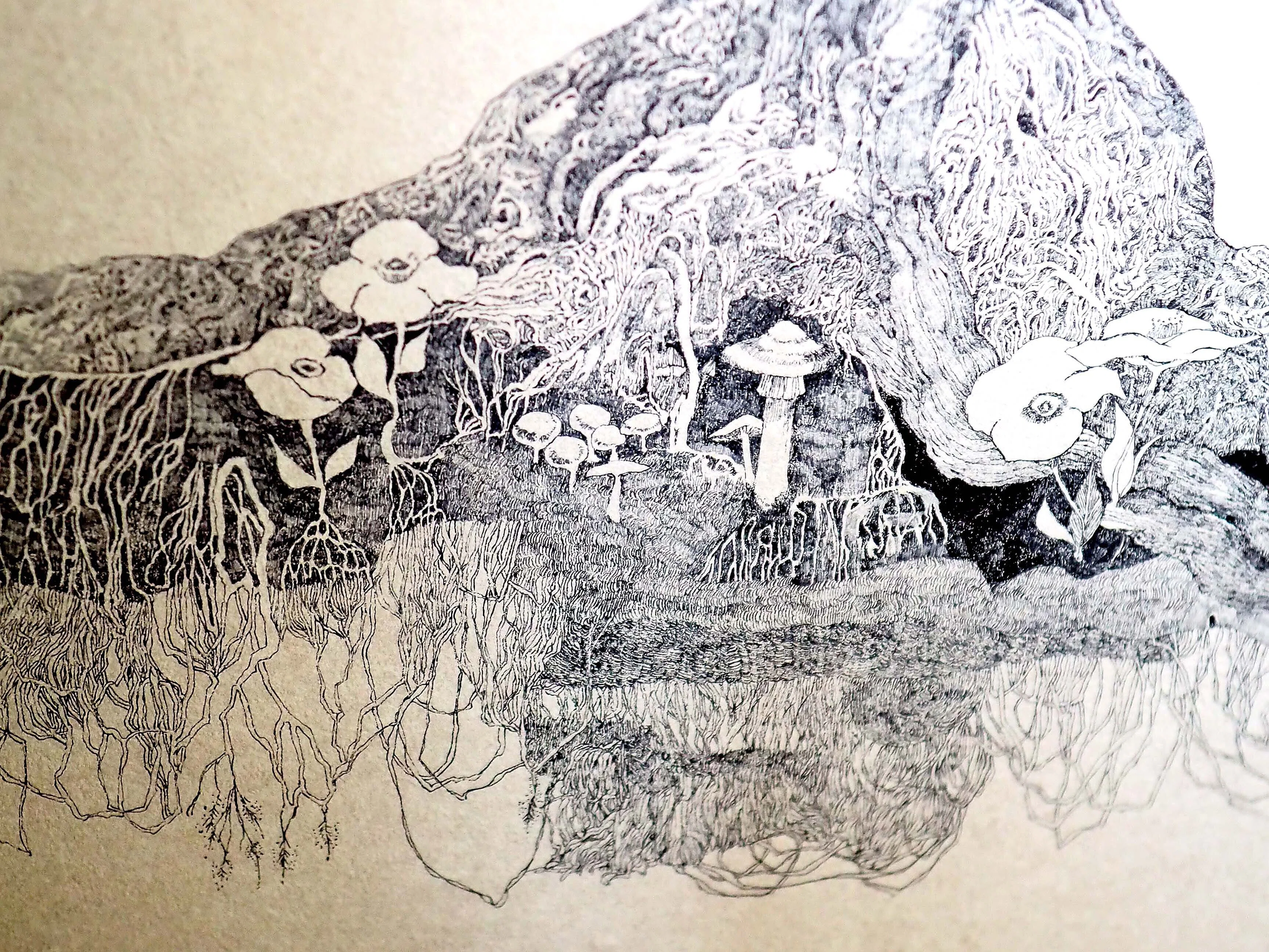 【原画】『永き眠りからの目覚め』（ウォンバット　絵画　苔　植物　森） 森の記憶を描く：オンラインストアに作品をまとめました｜natte｜本と百年