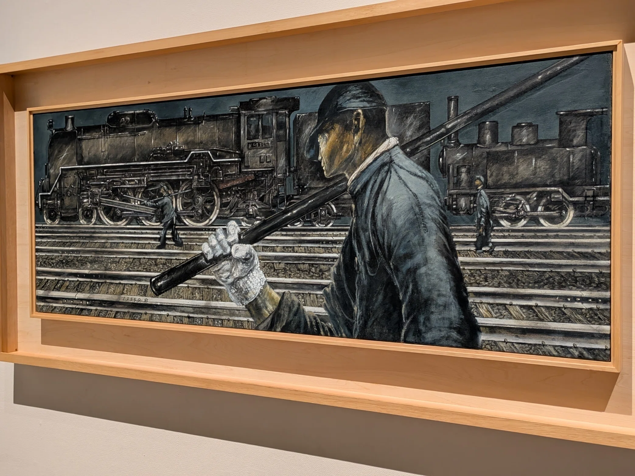 希少 大きい絵画 蒸気機関車 C56 油絵 絵画 中之間 静岡県美術館『中村宏展』機関車と女学生編｜レオナール・フグ田🐚