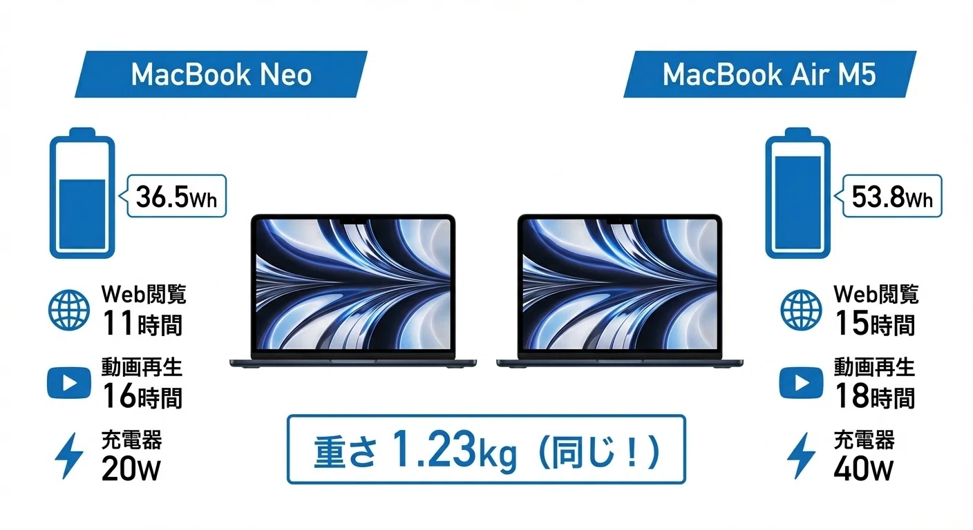 MacBook NeoとAir、どっちがいい？10万切りに心揺れたので違いを比較