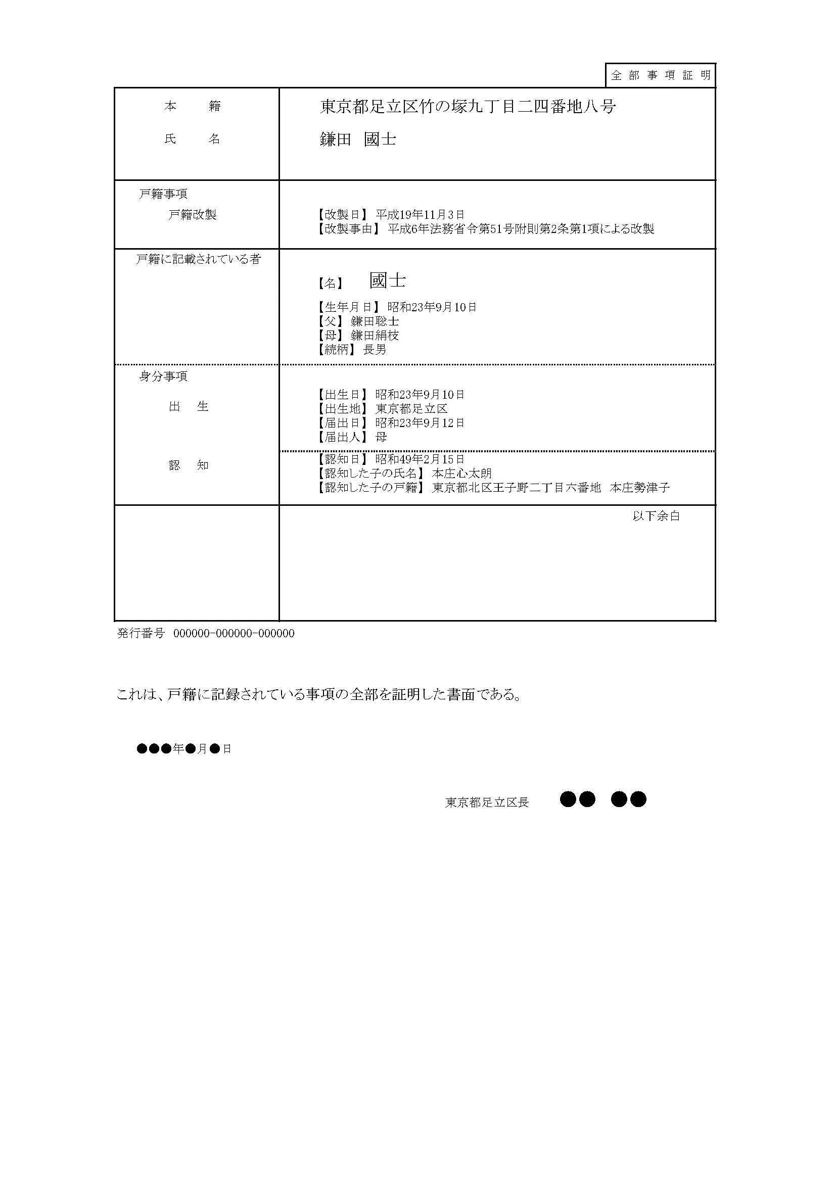 ラストマン ファンアートとして皆実家・鎌田家・護道家・本庄家の戸籍