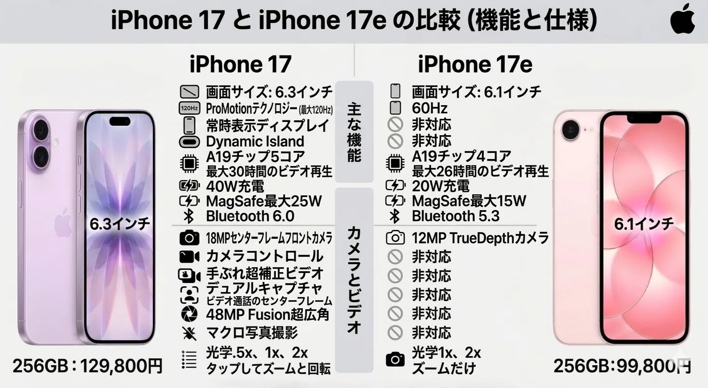 iPhone17eが発表！iPhone17とどっちが良いのか比較してみた！【256GB