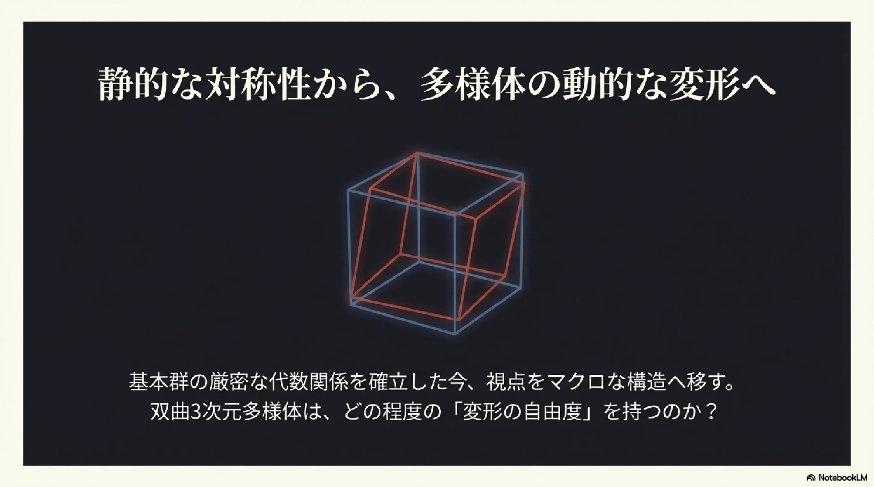 3次元多様体の幾何とトポロジー：代数的対称性と変形空間｜ari1110