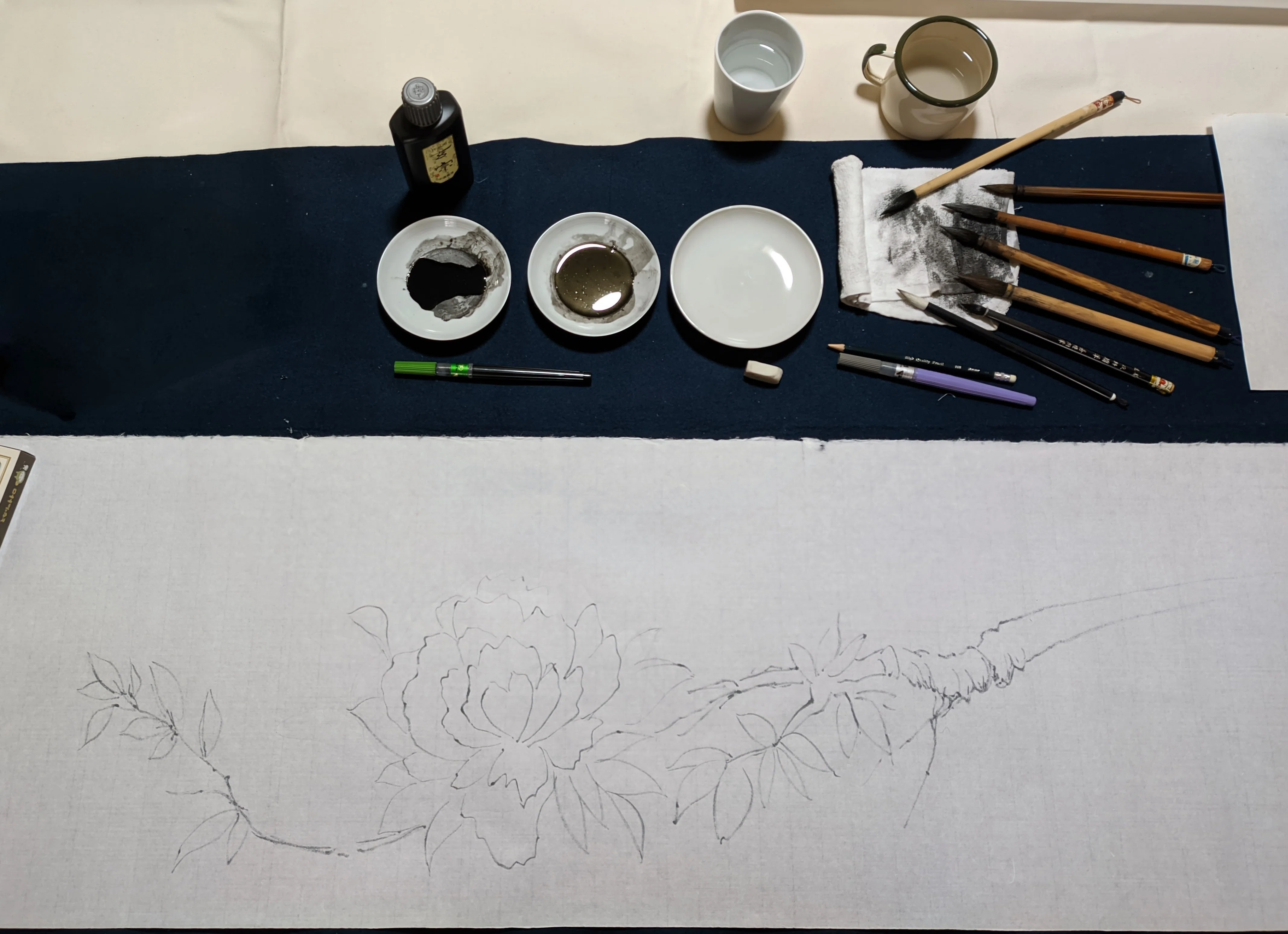 山茶花の水墨画の制作（没骨法）｜書画の魔術師 一健