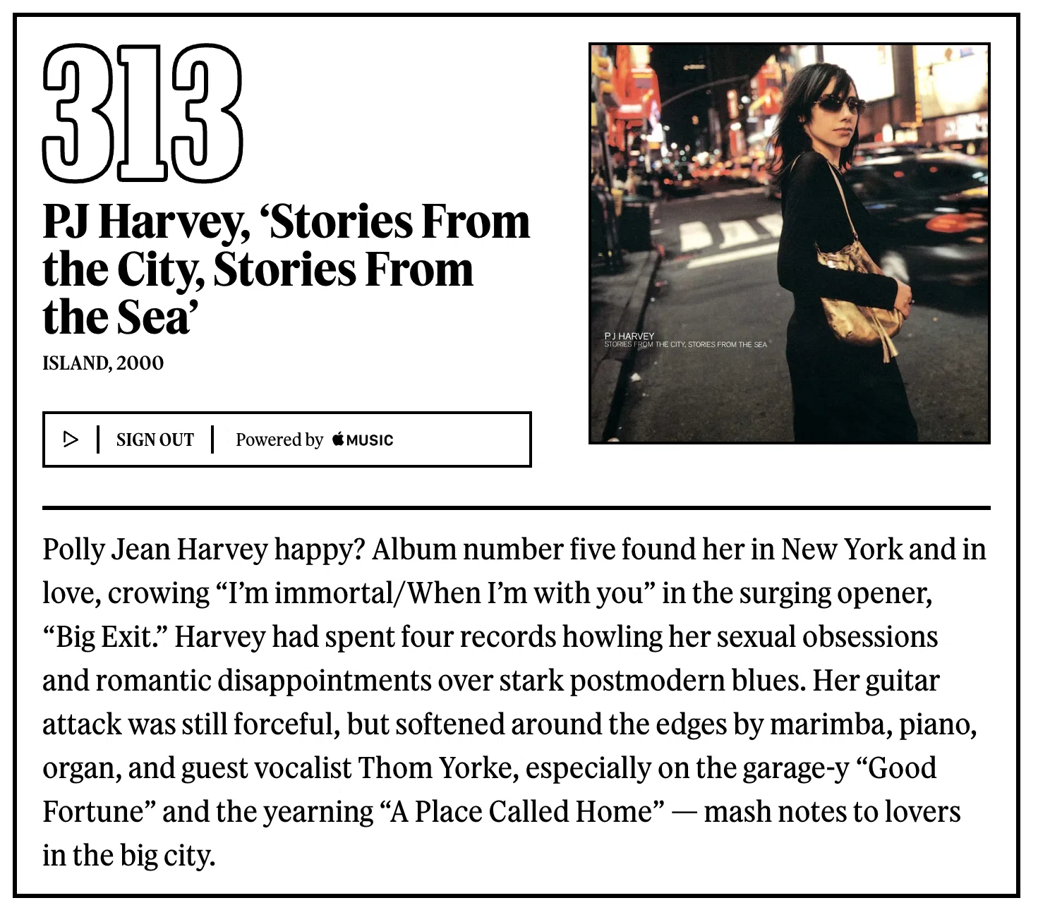 313位：PJ ハーヴェイ『Stories From the City, Stories From the Sea