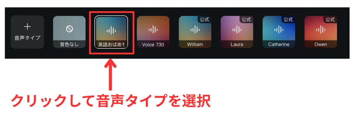 クリックして音声タイプを選択