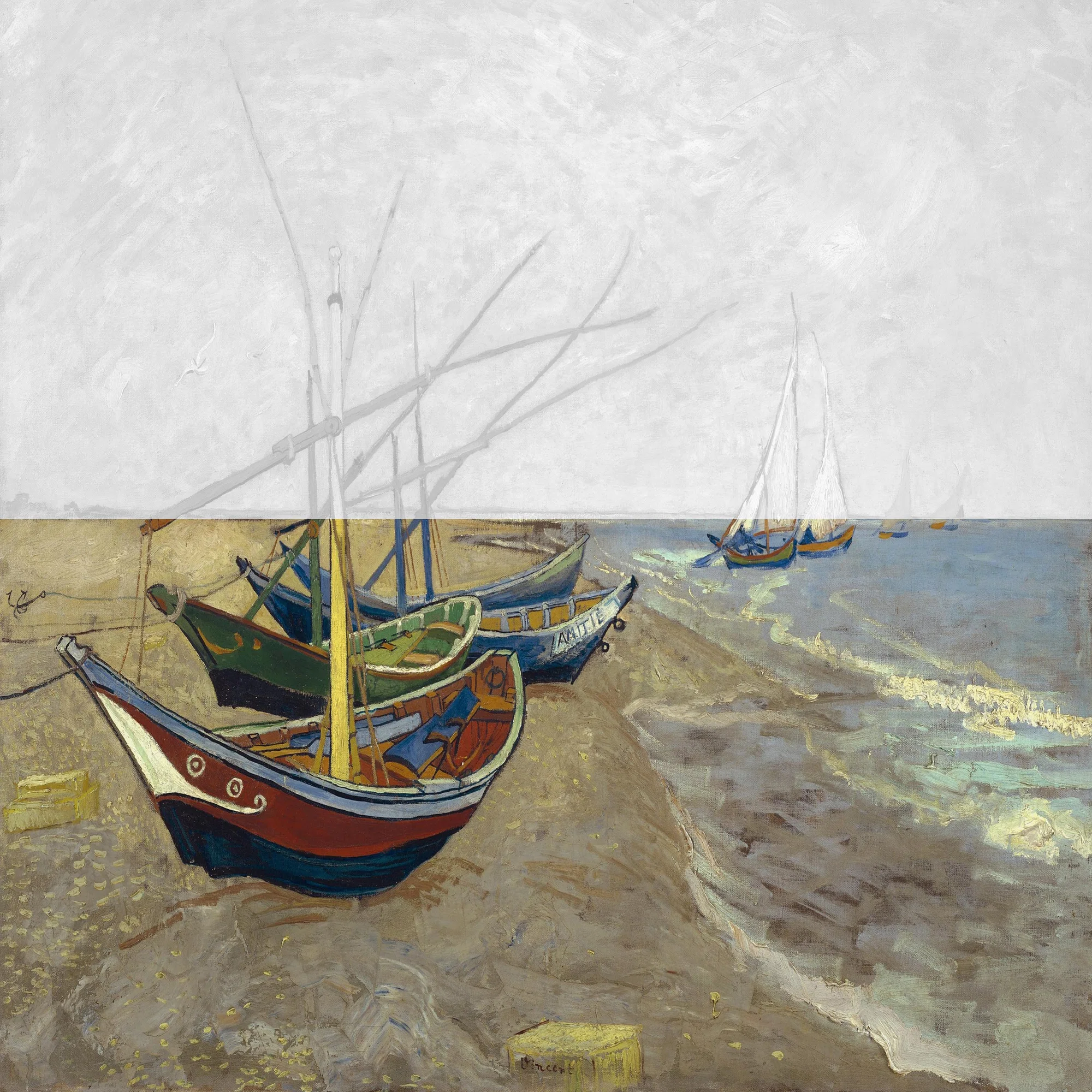 絵画　海　砂浜　癒し　南国の砂浜　舟 ゴッホ展：家族がつないだ画家の夢」出品作⑤ ゴッホ《浜辺の漁船