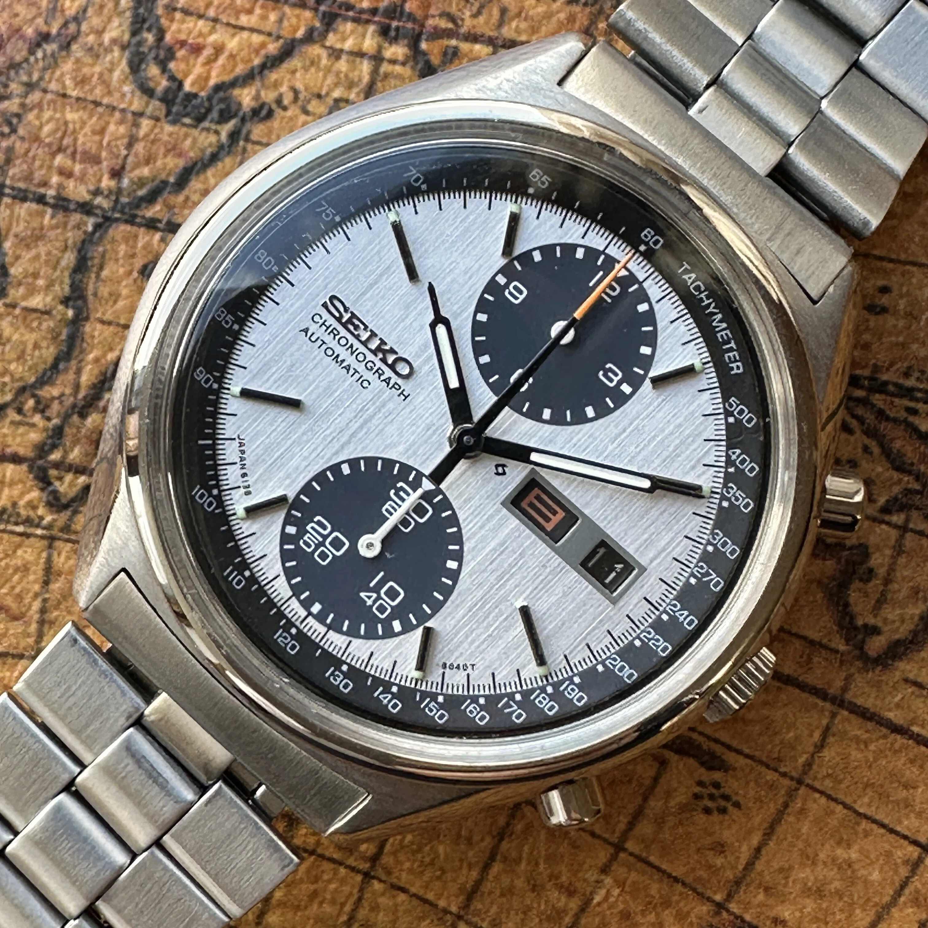 SEIKO 自動巻き クロノグラフ6138-8020 腕時計 セイコー SEIKO クロノグラフ 6138-8020 たて目ダブルクロノ 黒文字盤