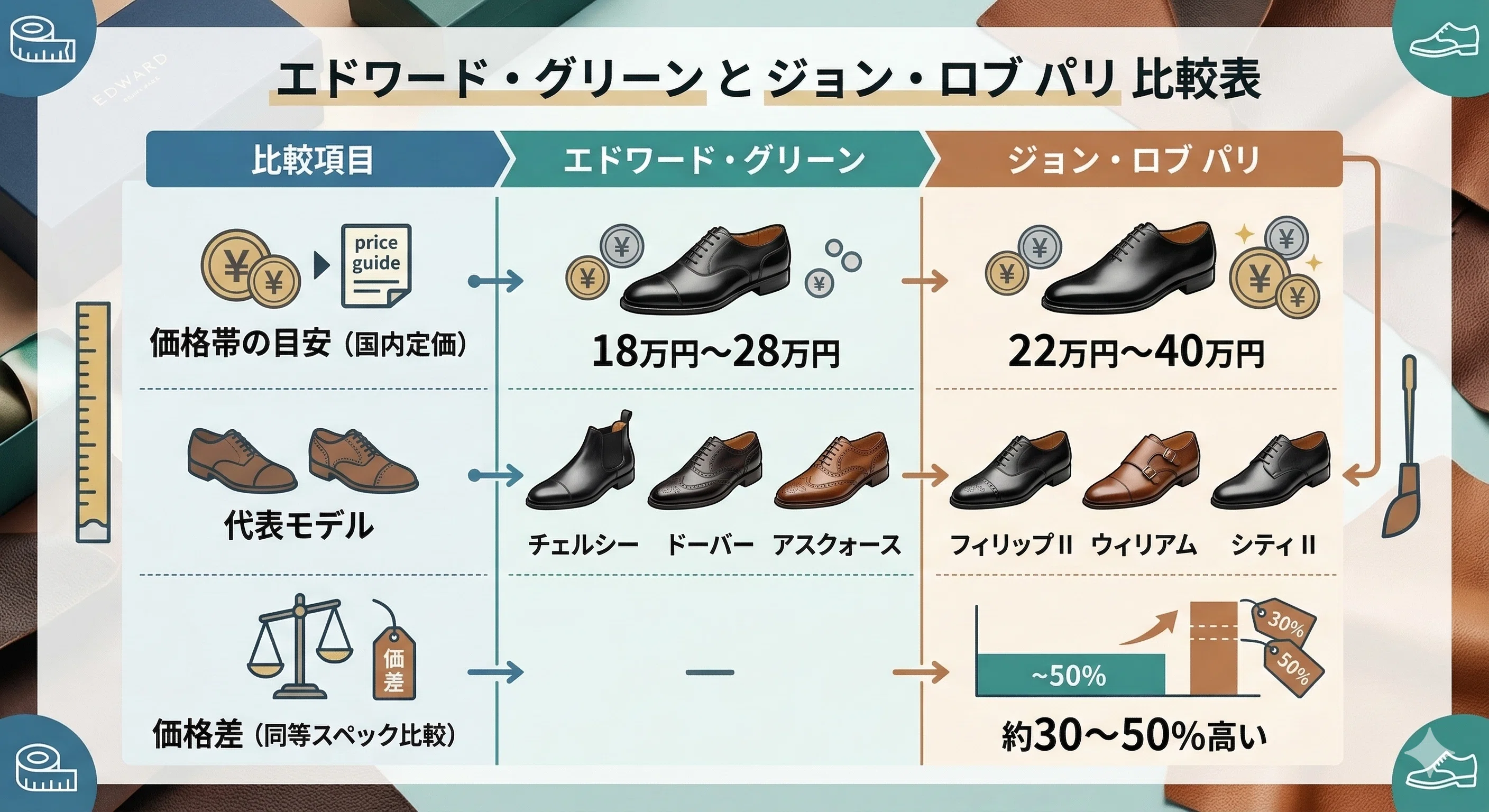 エドワードグリーン vs ジョンロブ｜ラスト・哲学・コスパまで徹底比較