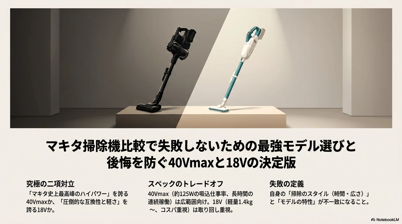 マキタ掃除機比較！失敗しないための最強モデル選び 40Vmaxと18Vの決定 