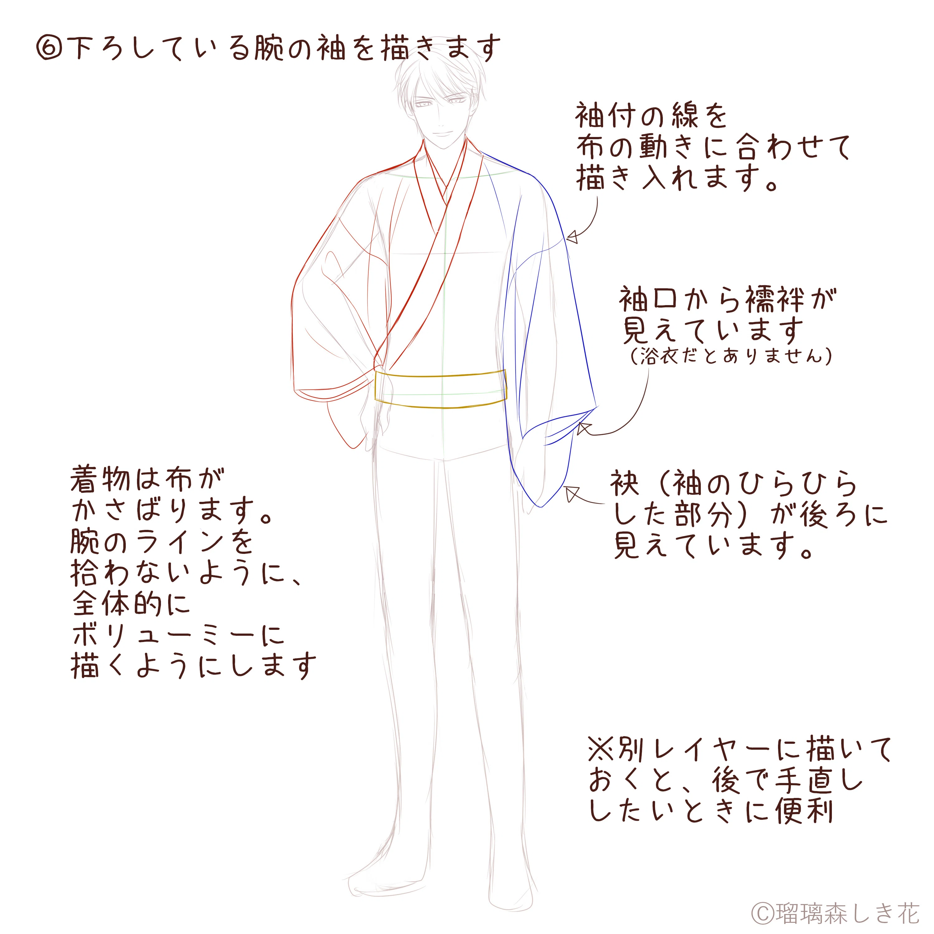 立ち姿に着物を着せる方法男子ver｜瑠璃森しき花@乙女向け＆和服