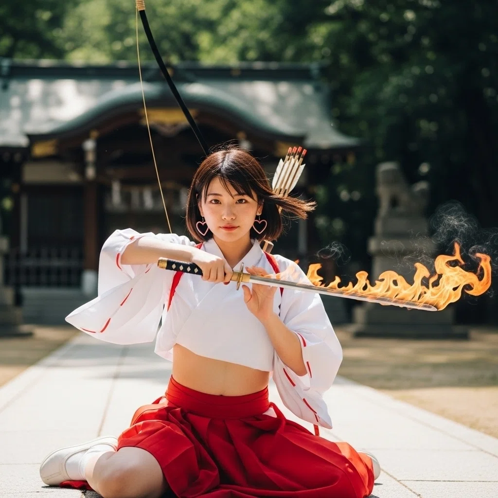 可愛い 巫女＜神憑り！巫女の舞：演武/剣舞＞写真素材（B11）/写真販売 AI画像 有料＜40枚：350円＞商用利用可｜写真素材：写真販売 ...