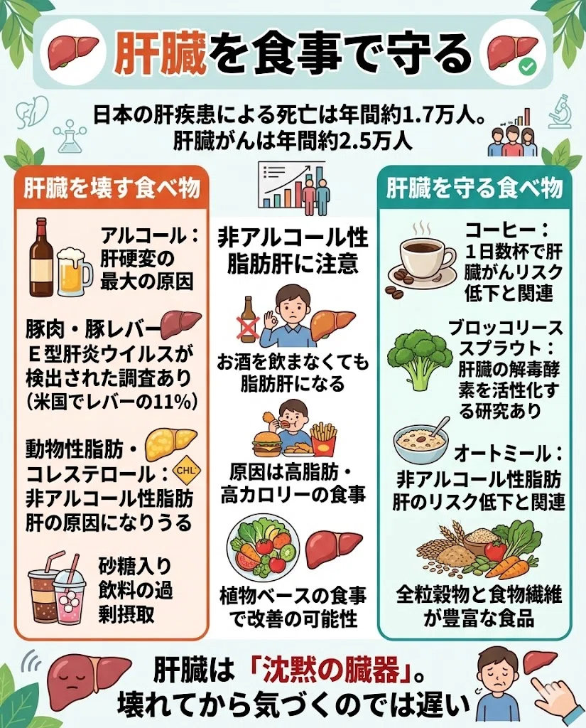 肝臓 脂肪肝 E型肝炎 コーヒー ブロッコリースプラウト 解毒 食事
