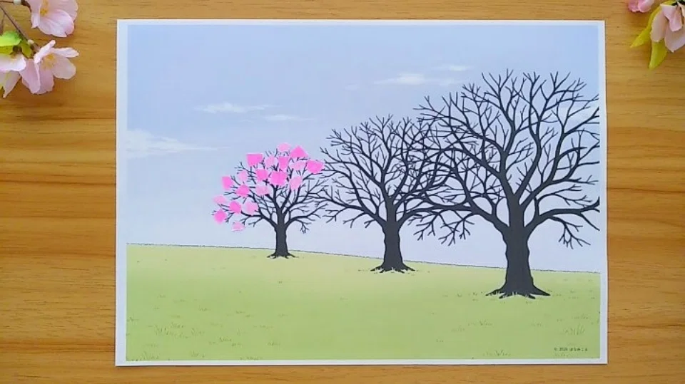 下絵・見本】桜・菜の花畑☆ちぎり絵・壁面飾り｜はなみこと