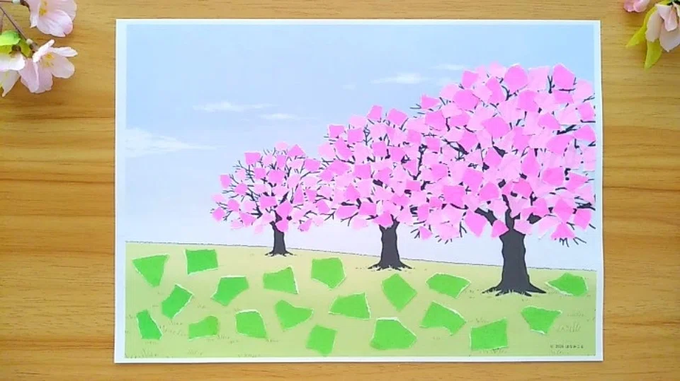 下絵・見本】桜・菜の花畑☆ちぎり絵・壁面飾り｜はなみこと