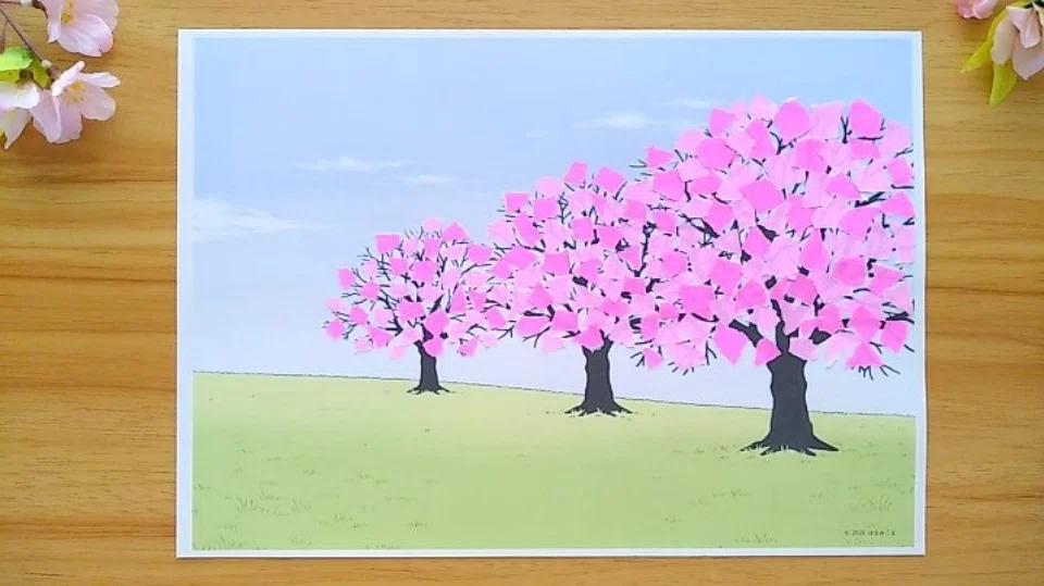 下絵・見本】桜・菜の花畑☆ちぎり絵・壁面飾り｜はなみこと