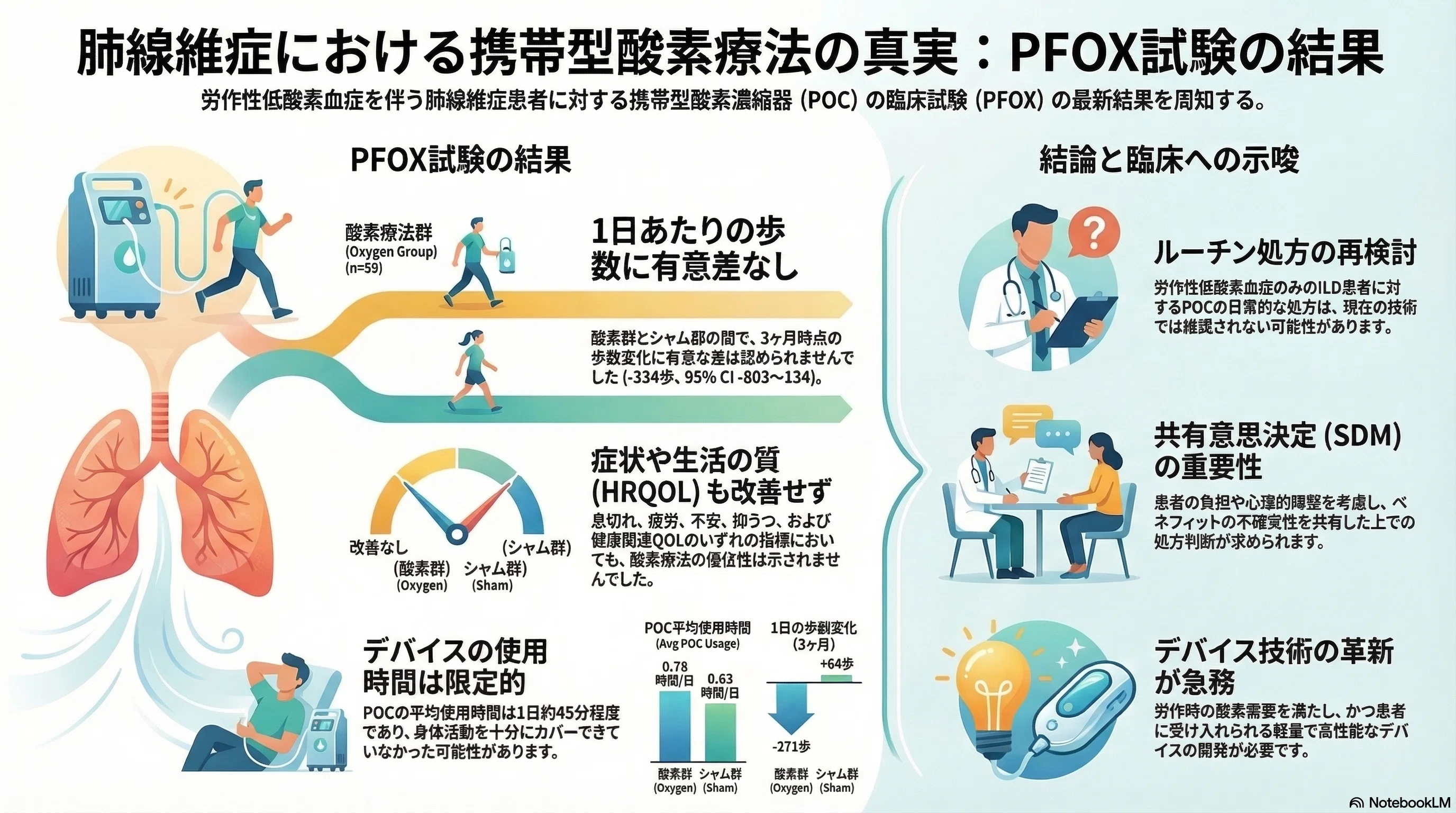 PFOX研究：肺線維症において現行携帯型デバイスでは運動時低酸素状態を