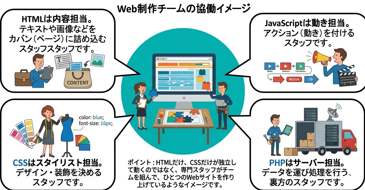Web制作】超入門 HTML、CSS、JavaScript、PHPとは何か?とオススメの