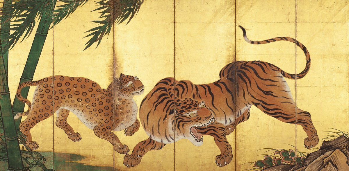 虎の絵画　Shunkan 大橋翠石 : 水辺猛虎図 ・掛軸 ・絹本 ・昭和時代 ・20世紀 ・ Ohashi