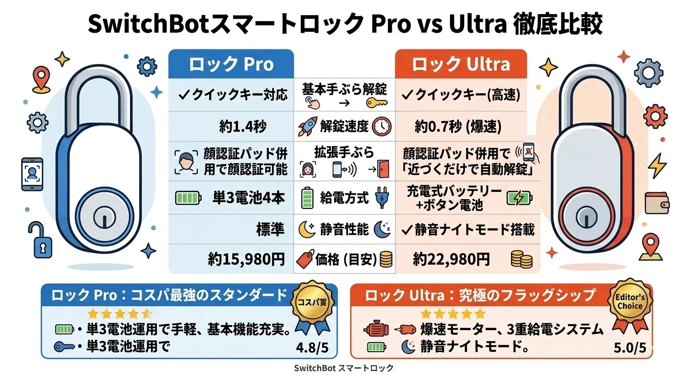 SwitchBotスマートロックで手ぶら解錠！ProとUltraを比較・評判や遠隔 