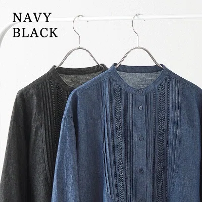 デニムチュニックブラウスのカラー展開 ネイビー ブラック 春服向け長袖トップス