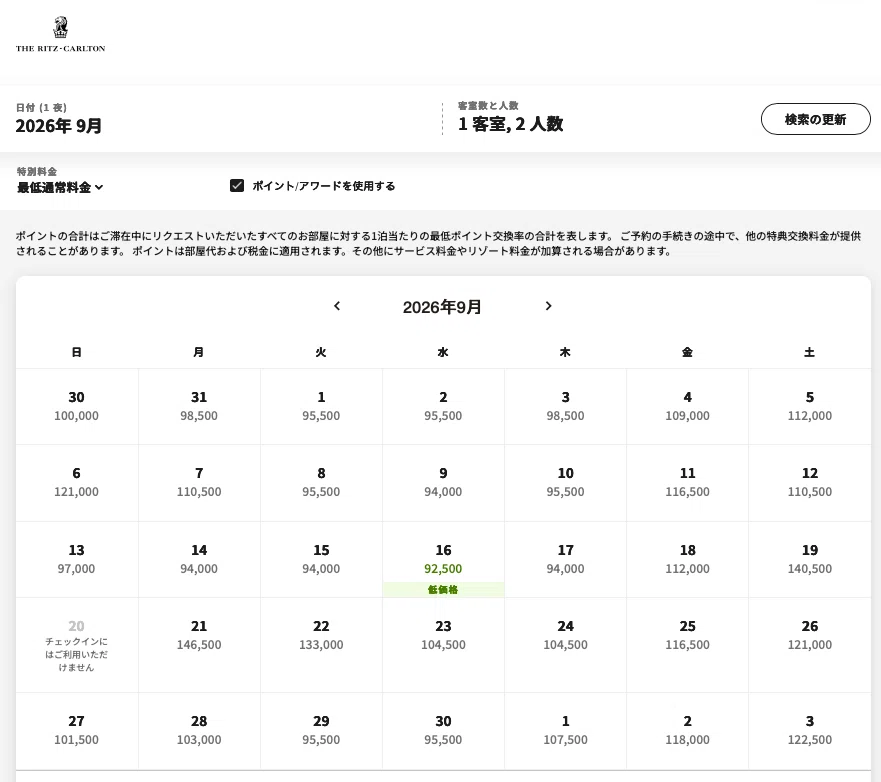 マリオットポイント25,000 マリオット無料宿泊のポイント追加上限が25,000ptに拡大！リッツ東京や