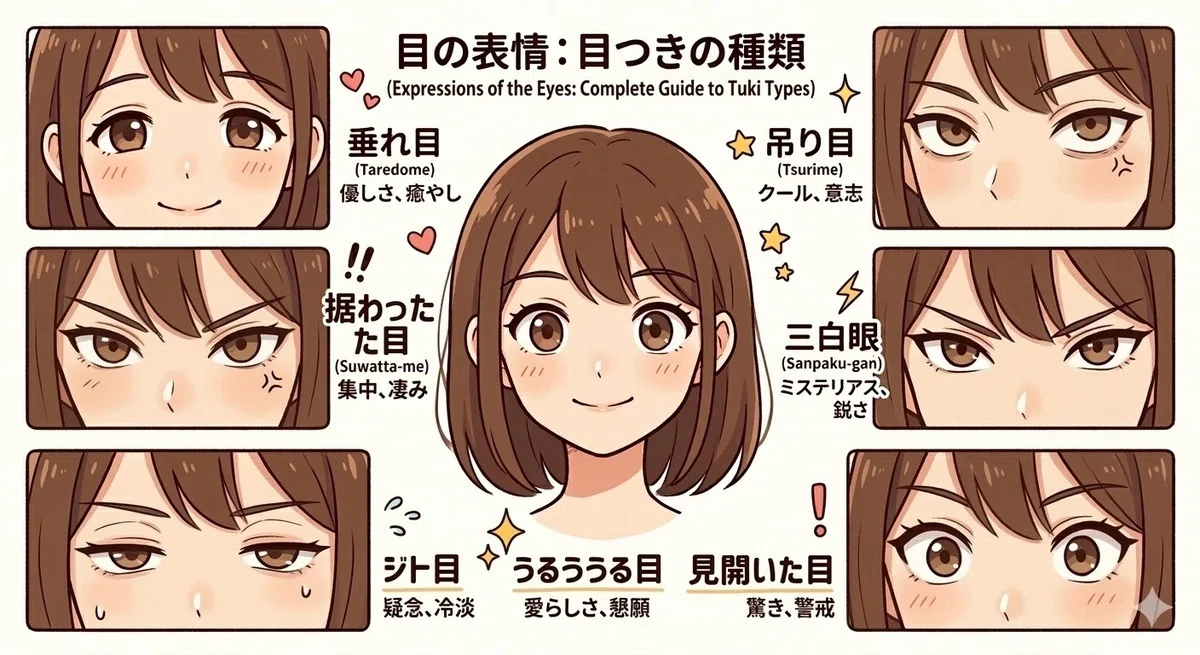 【徹底解説】メイクで作る「目の形」 vs 心が映す「目の表情」:7つの目つきを深掘り!|ペンちゃん|AIに人格を与える人