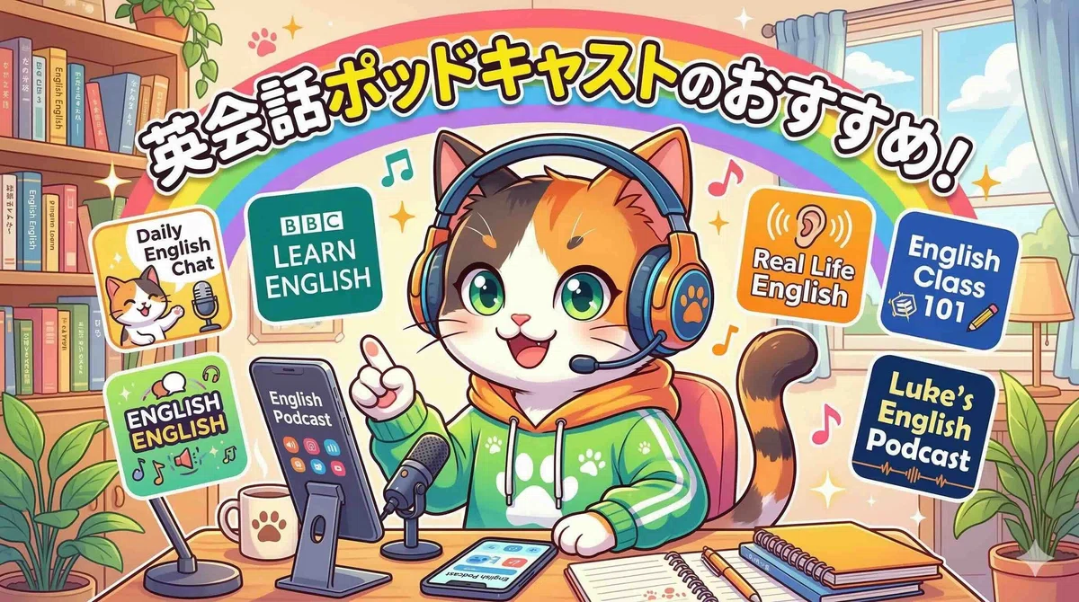 色々な英会話ポッドキャストをおすすめするインニャンコ