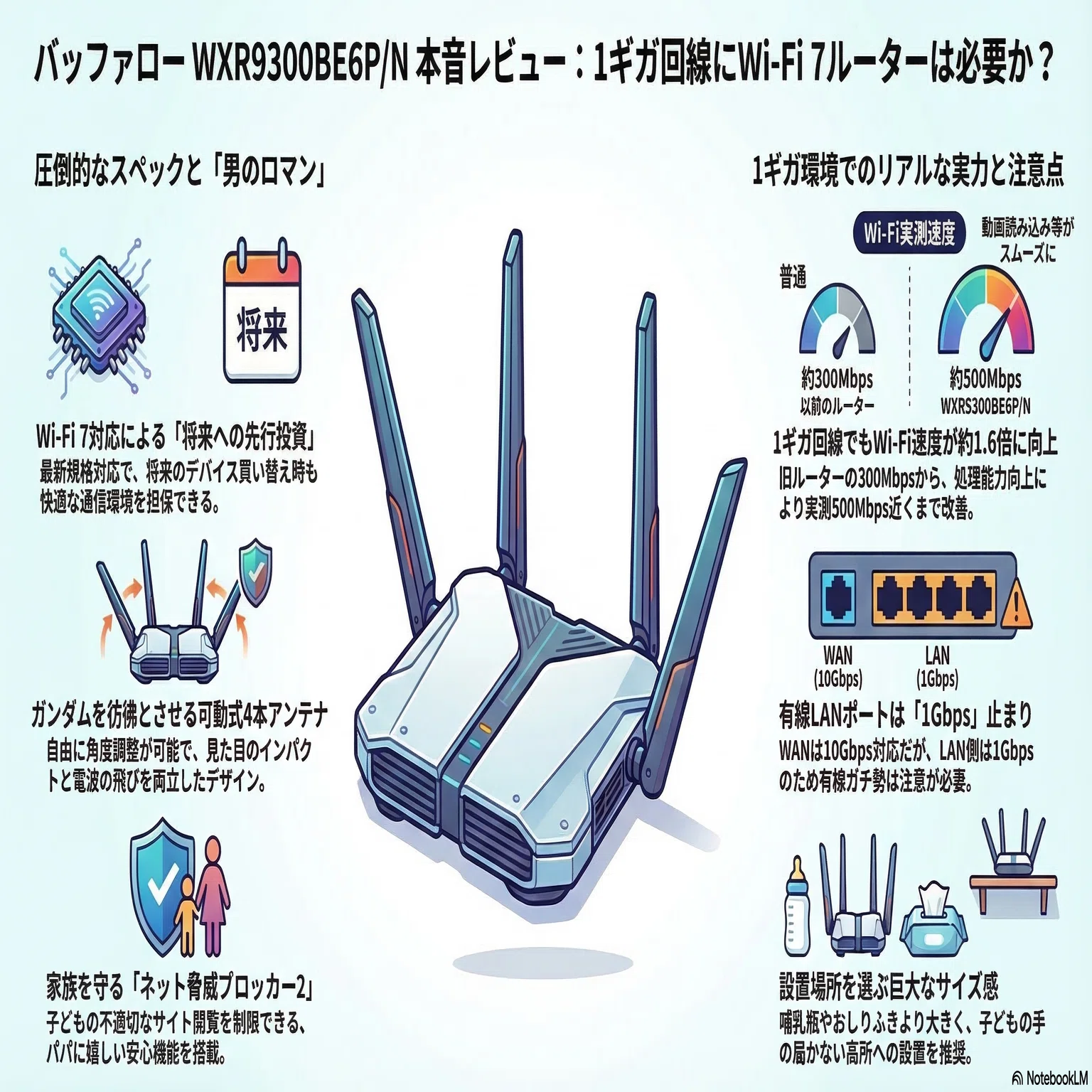 WXR9300BE6P/N バッファロールーター+Cat6Aケーブル2m Wi-Fiルーター 5764＋2882＋688Mbps AirStation(ハイパフォーマンス