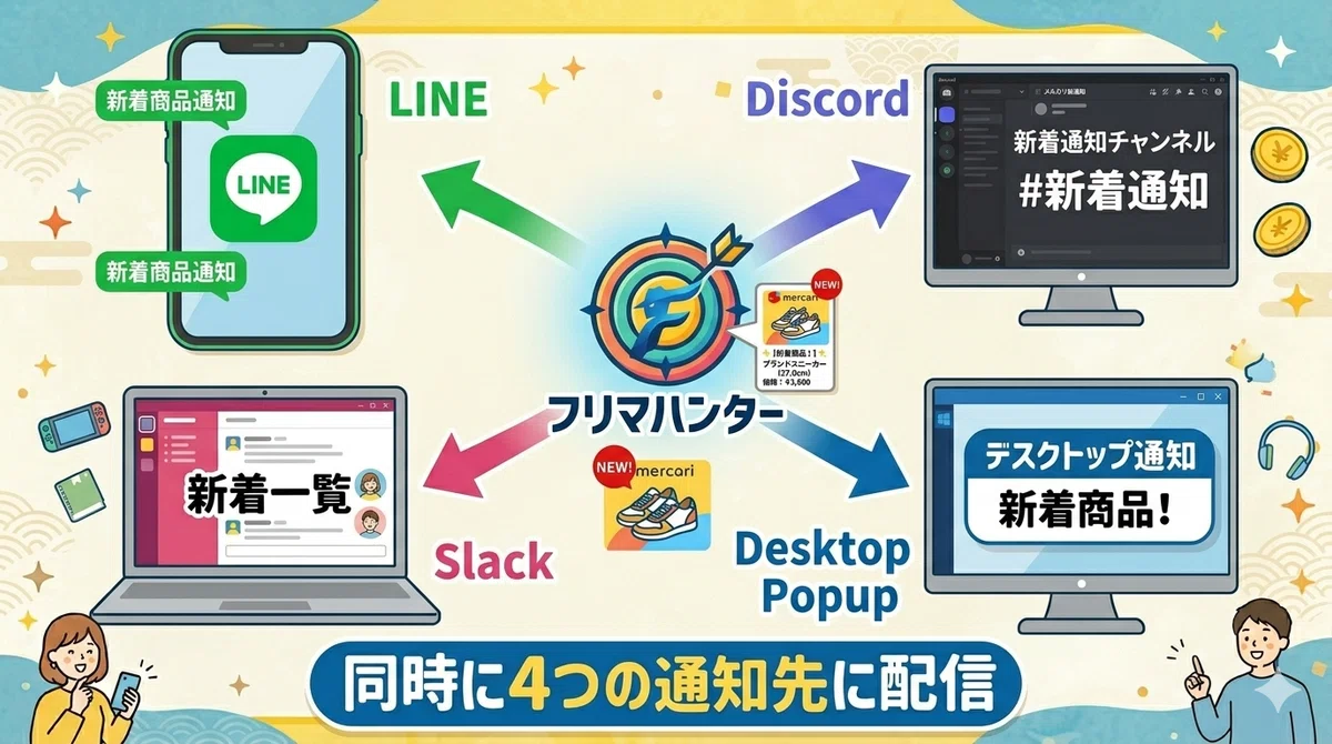 [보존판] 메루카리 신규 상품을 LINE, Discord, Slack으로 실시간 알림 받는 방법｜フリマハンター