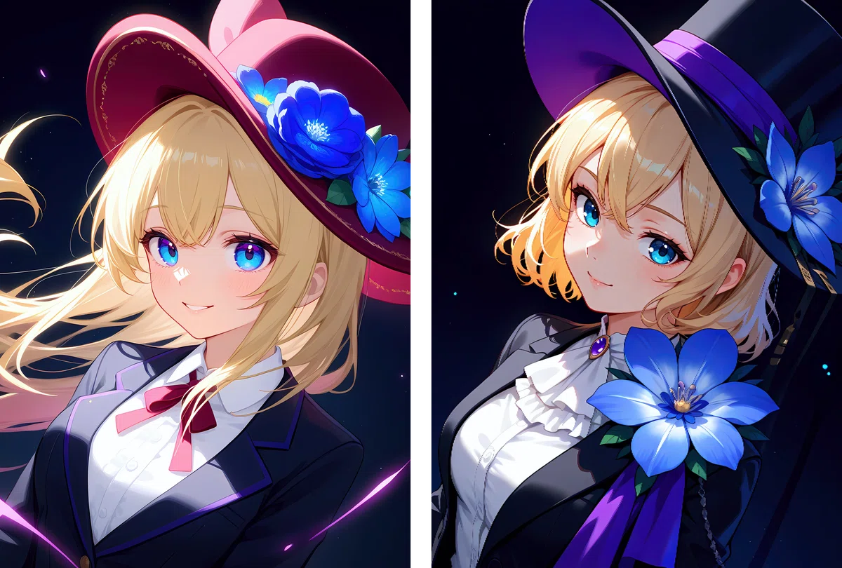 anima_pencil-XL_clear_v2 生成イラスト - 緑のマントを着た銀髪の女の子。星空と黄金の光の魔法的な雰囲気