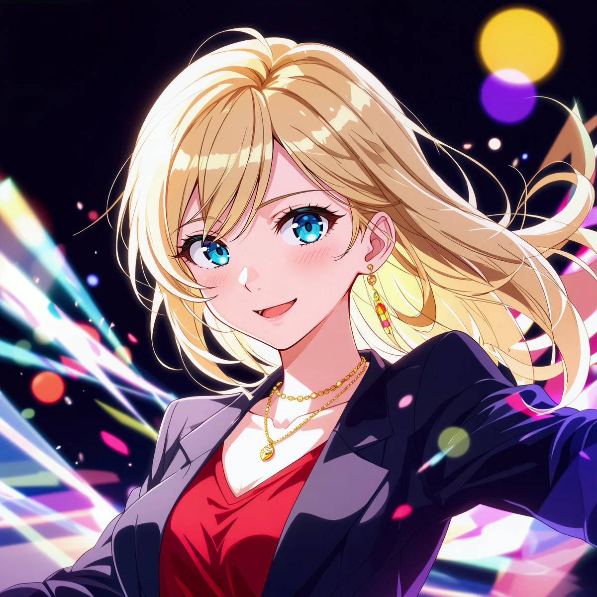 黒いブレザーを着た金髪の女の子の生成例 - 下絵：anima_pencil-XL_clear_v2 → i2i：HiDream → Face Detailer：WAI-illustrious-SDXL_clear_v2