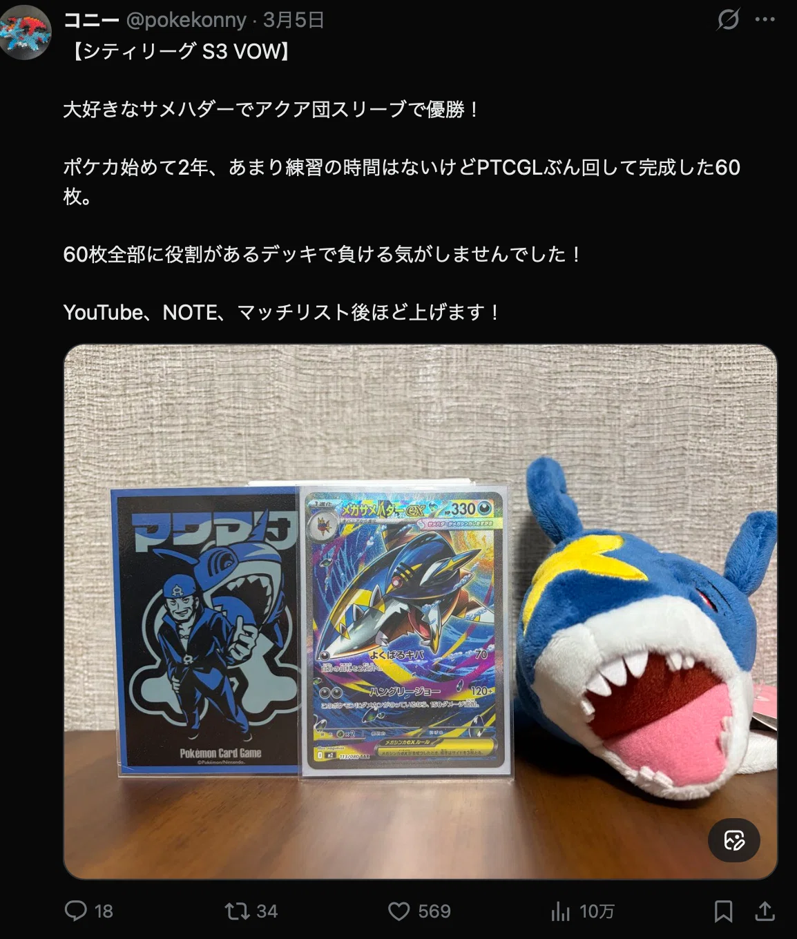 シティリーグ優勝】殴るだけで勝てる。サメハダー完全解説｜コニー