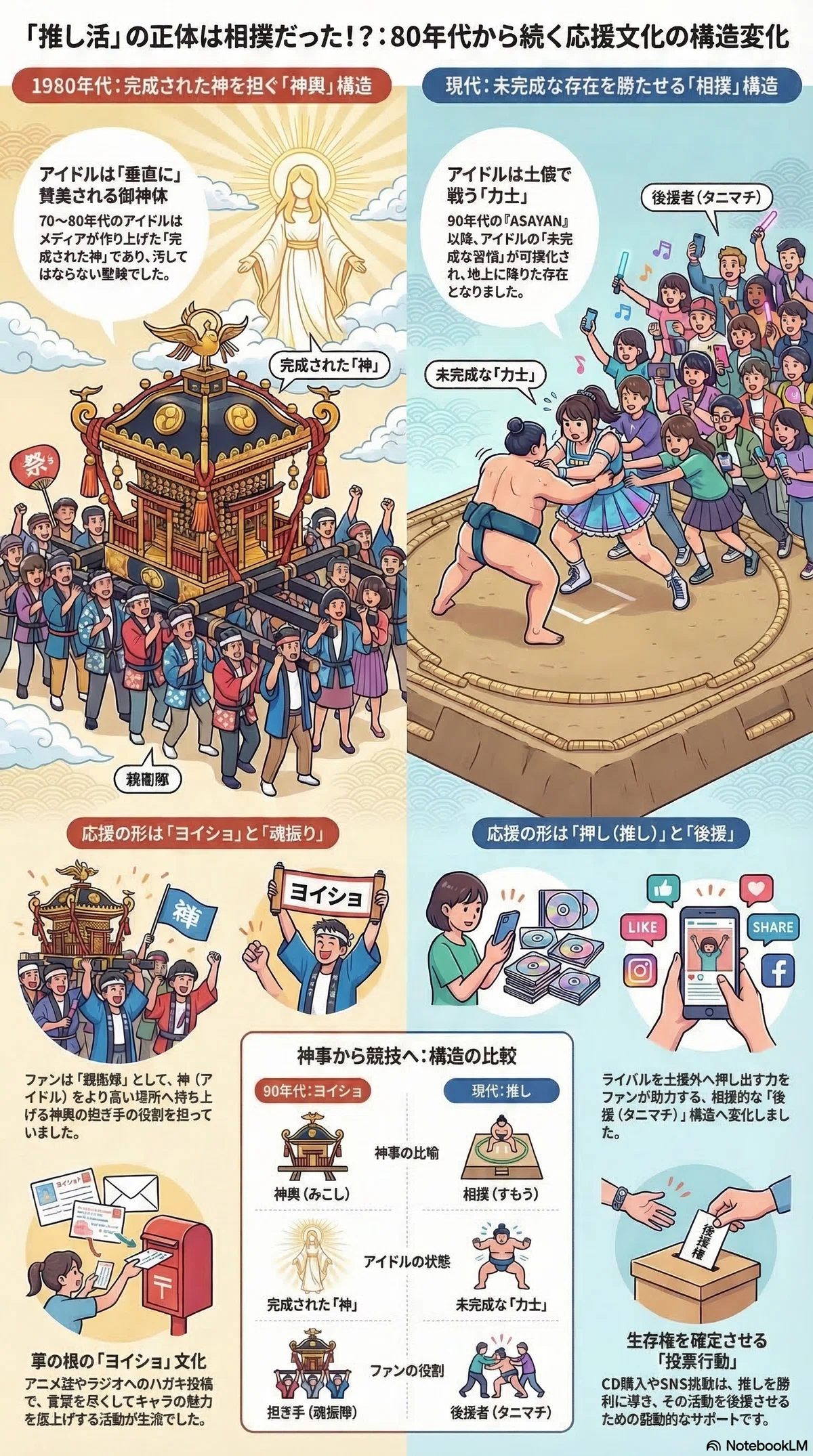 AIサブカル研究所、「ヨイショ（神輿）」から「推し（相撲）」への神事の変化図解