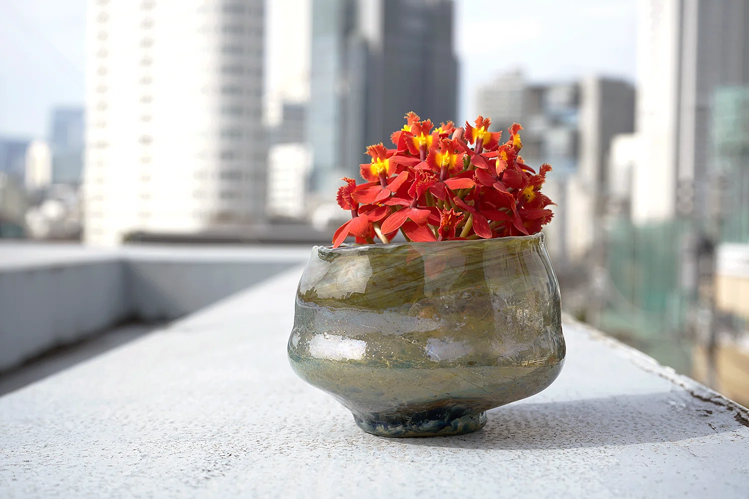 工芸ガラス奥島圭二作豹柄白金彩硝子茶碗共布共箱VA314