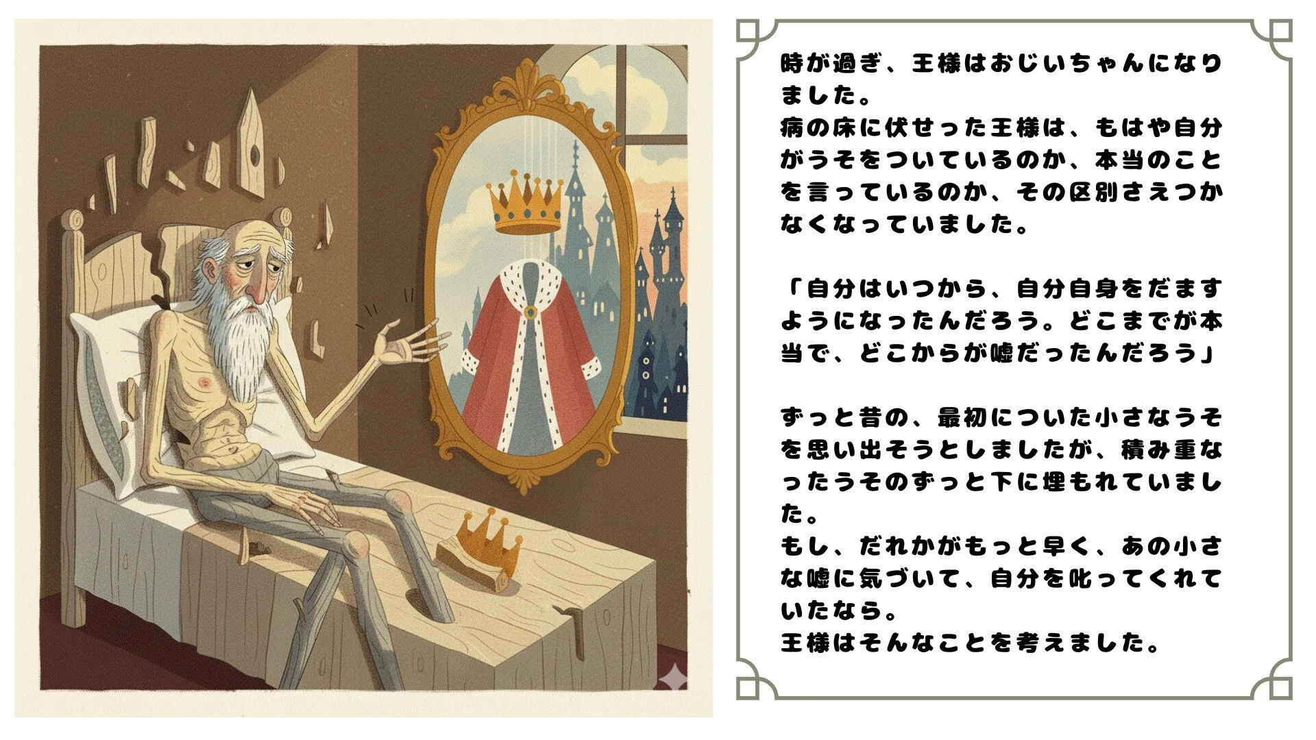 タイトル「嘘つきの王」抽象画　手書き 絵本＞うそつきな王様｜福田 鳳