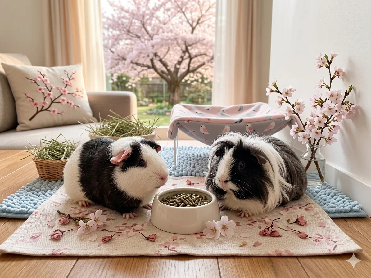 一足早い春の訪れ。我が家のモルモット、桜満開の世界へ！｜marousa