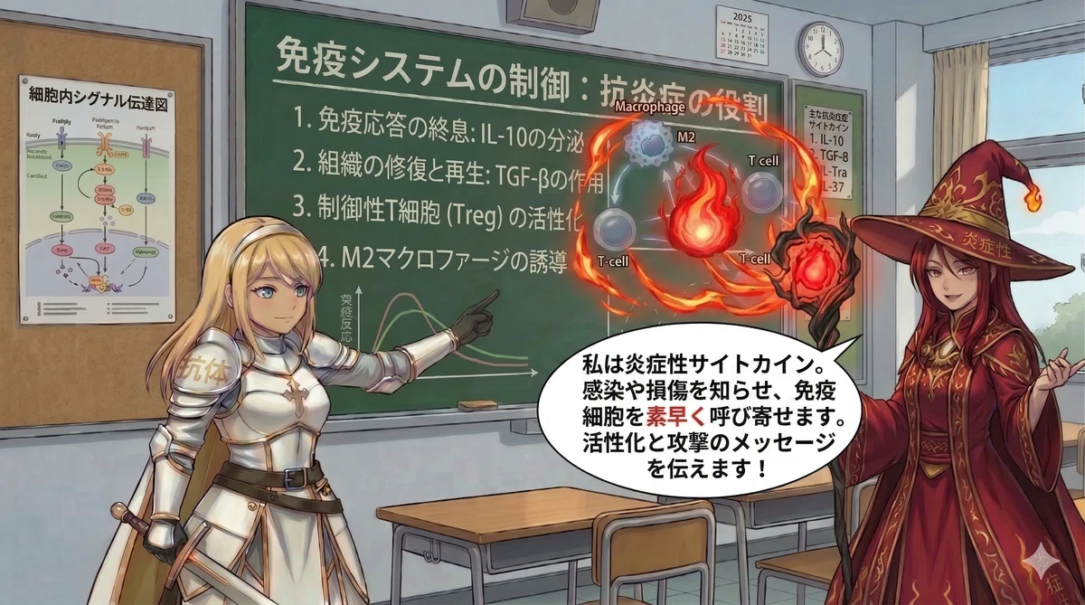 炎症性サイトカインの解説をしている画像