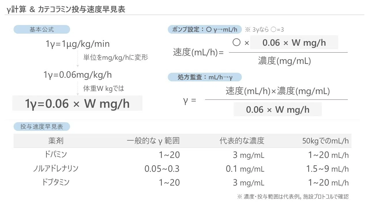 ノルアドレナリン γ 計算