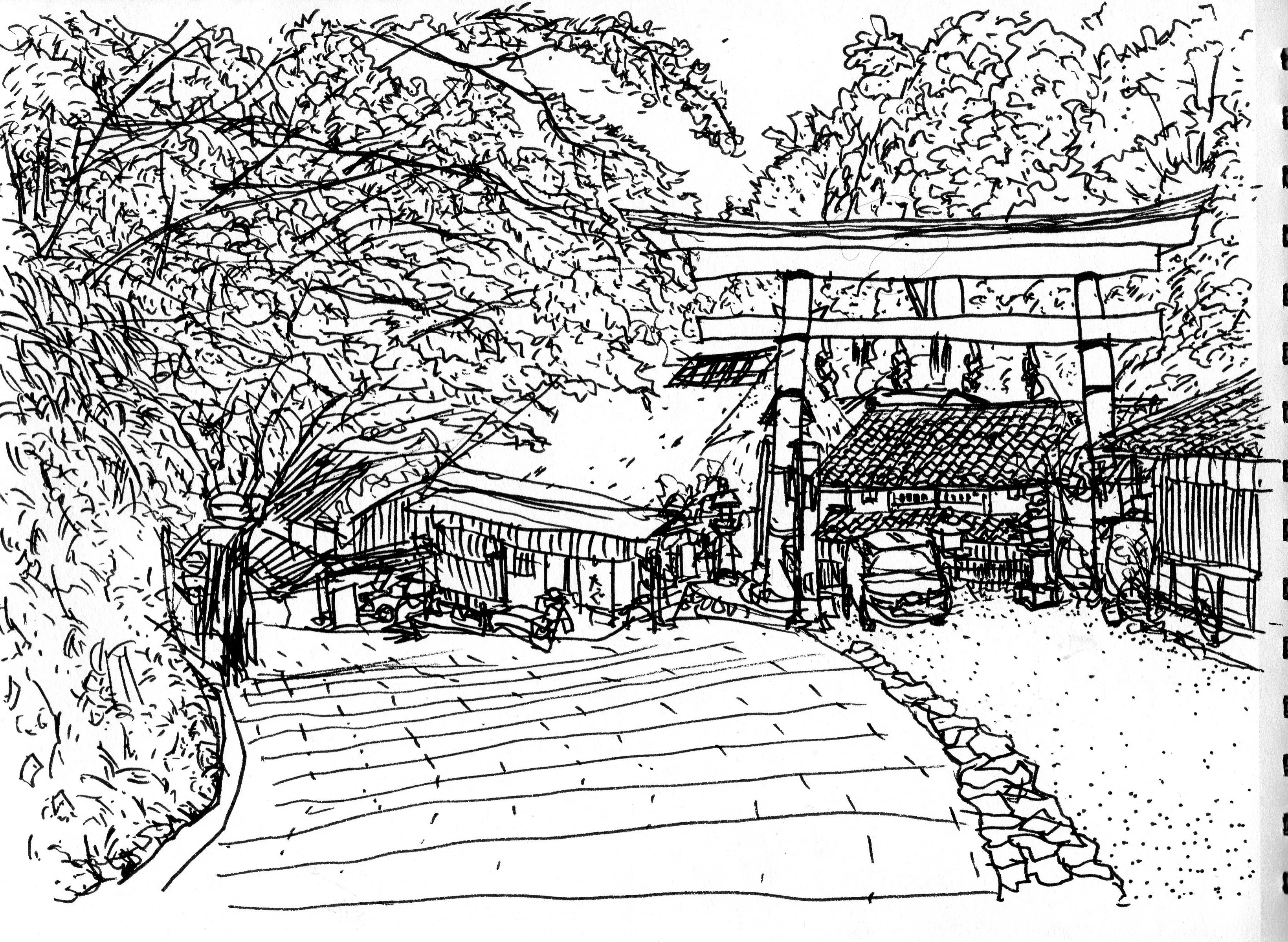 ペン画集 嵯峨野百景 私のスケッチポイント／作品紹介あれこれ＞嵯峨野・鳥居本の茶屋のある