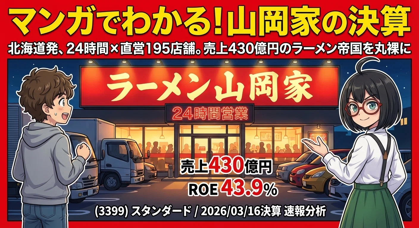 決算分析】山岡家(3399) 2026年1月期 — 13期連続増収・ROE 43.9%の