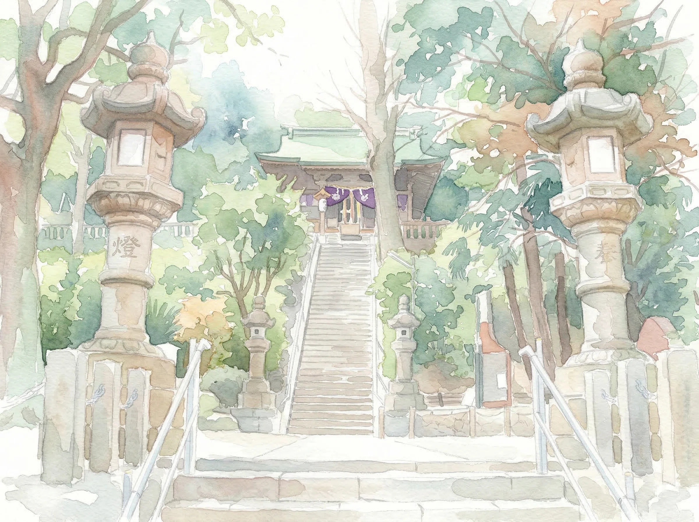 走水神社 | - 水彩画「走水神社」 レンガ造貯水池〜走水海岸〜走水港