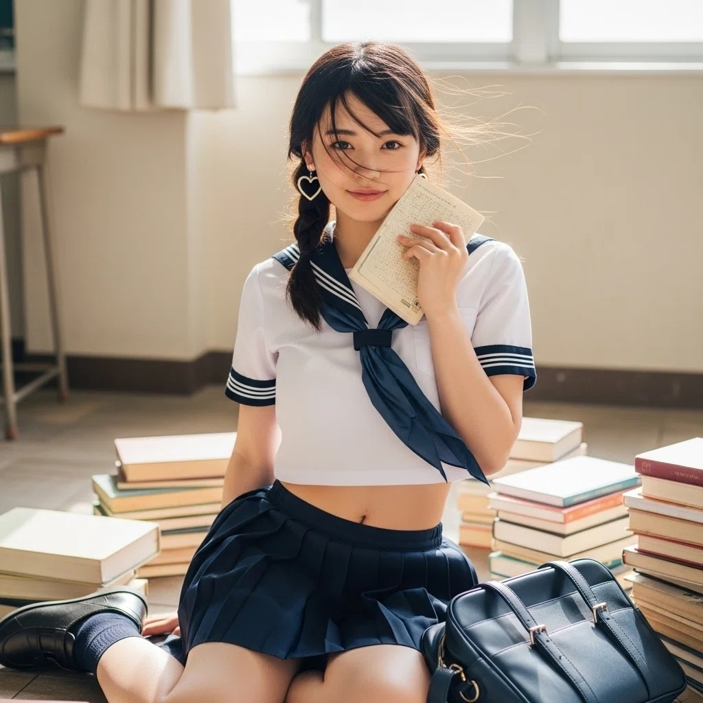 女子高生<勉強>写真素材(12AJ)01