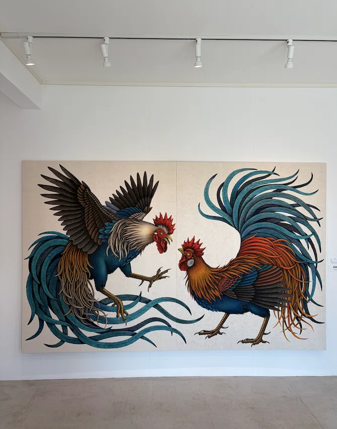 貴石画　鶏と花のアート 特選証明書付き ありがとうございました 明璃個展 『鳥図考』｜8cho8ma gallery
