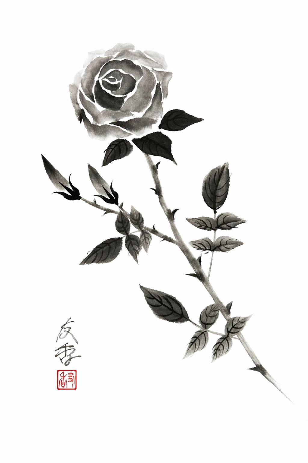 5月の水墨画ワークショップ「バラを描く」（初心者歓迎） ｜友香/水墨画