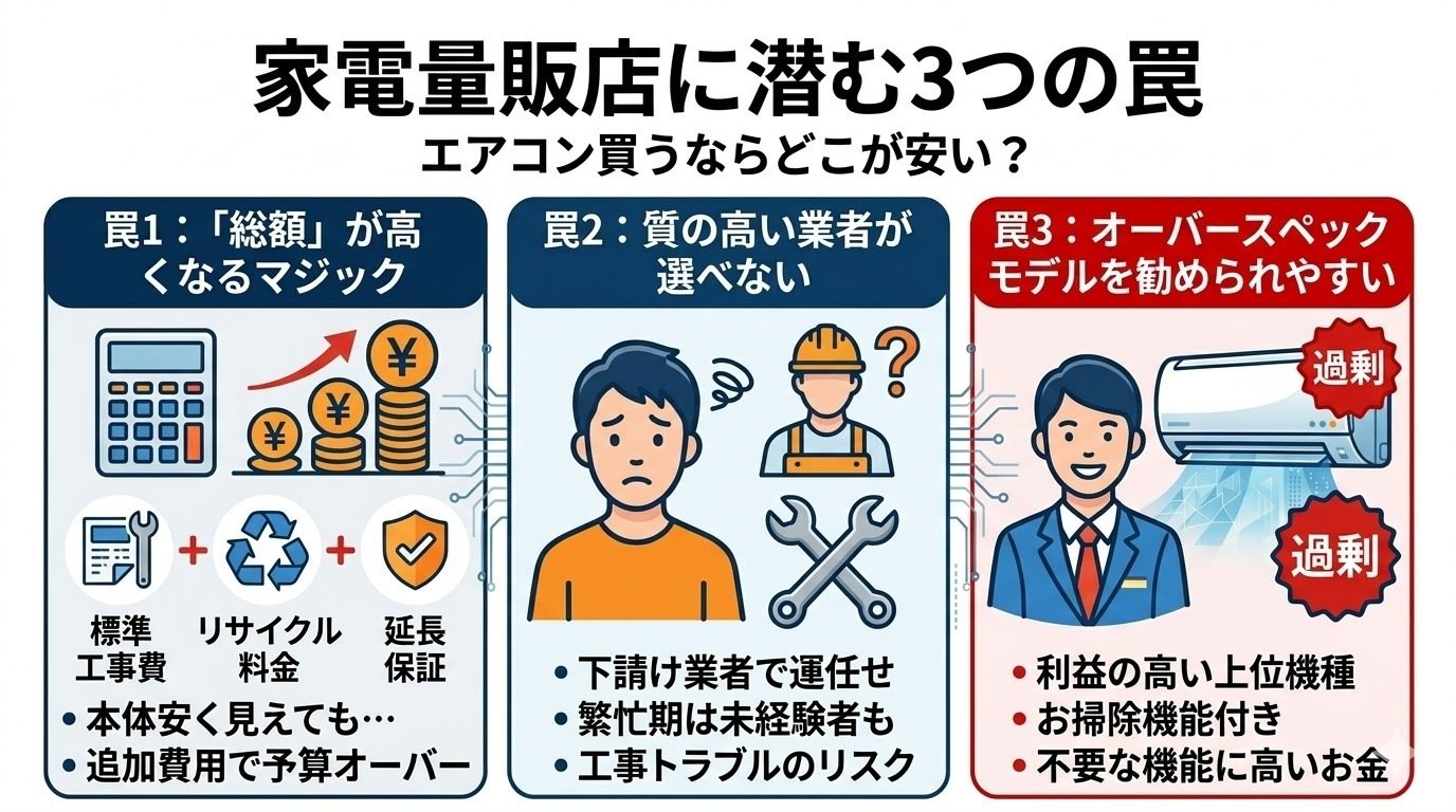 家電量販店より安く　エアコン販売設置 家電量販店より安い】エアコン購入と設置は、この組み合わせが上手い