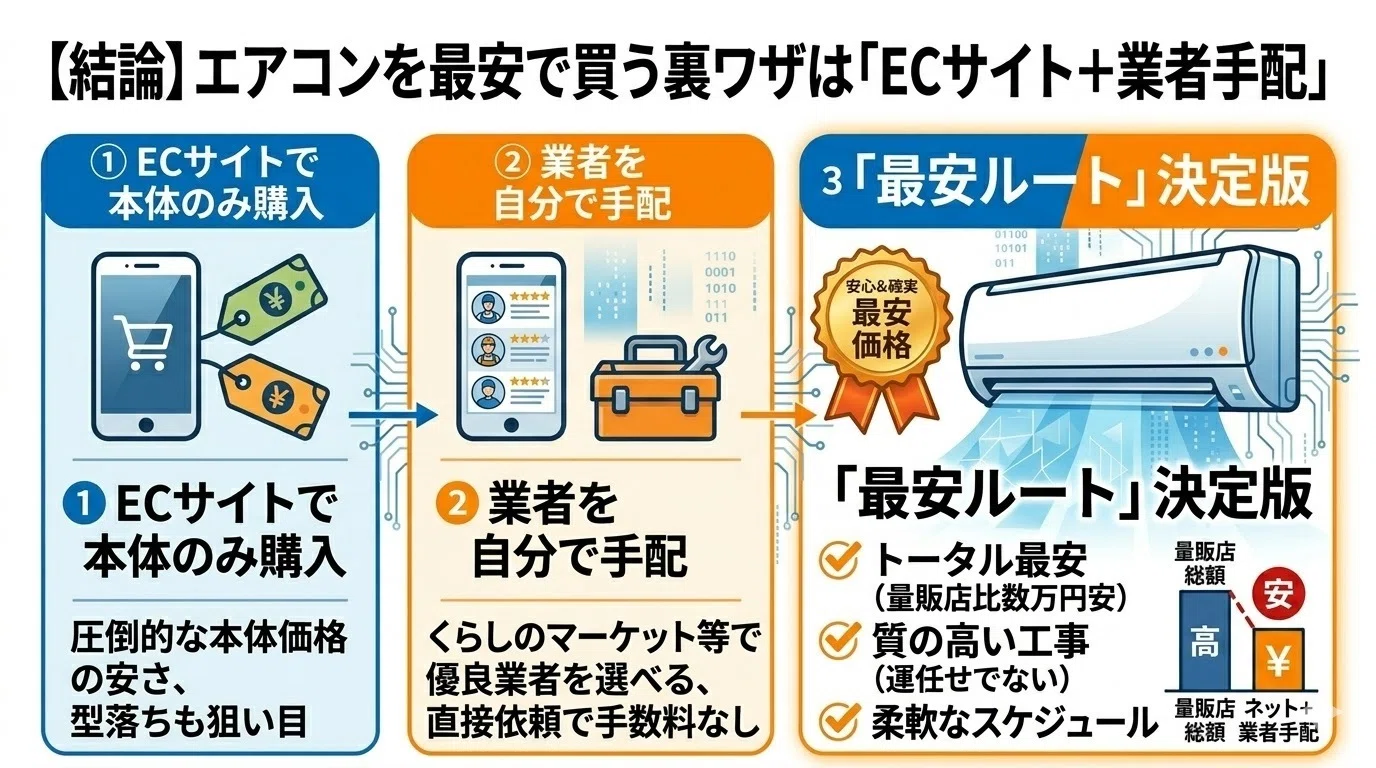 2026年版】エアコン買うならどこが安い？家電量販店の罠と最安で買う裏