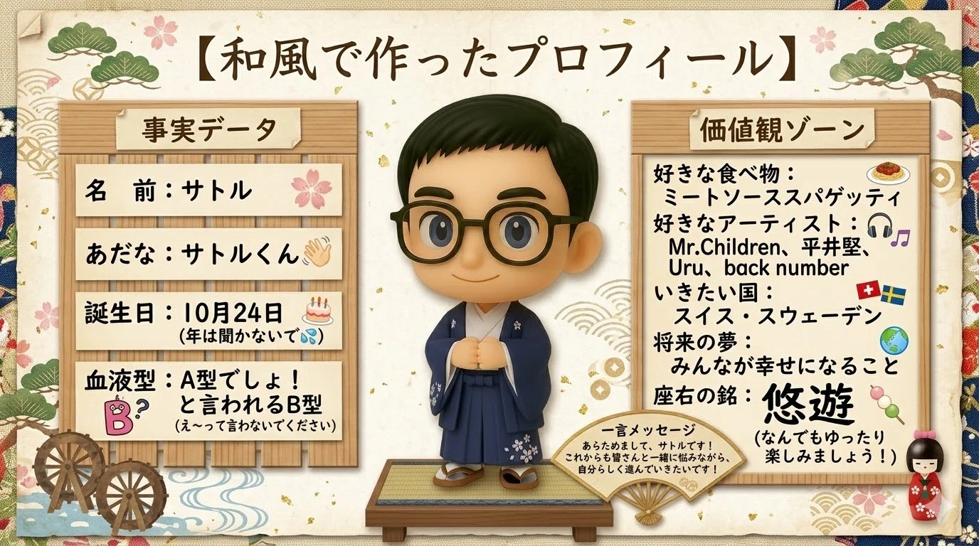 平成プロフィール帳、作ってみた ① サトルのプロフィール帳🤭｜自己