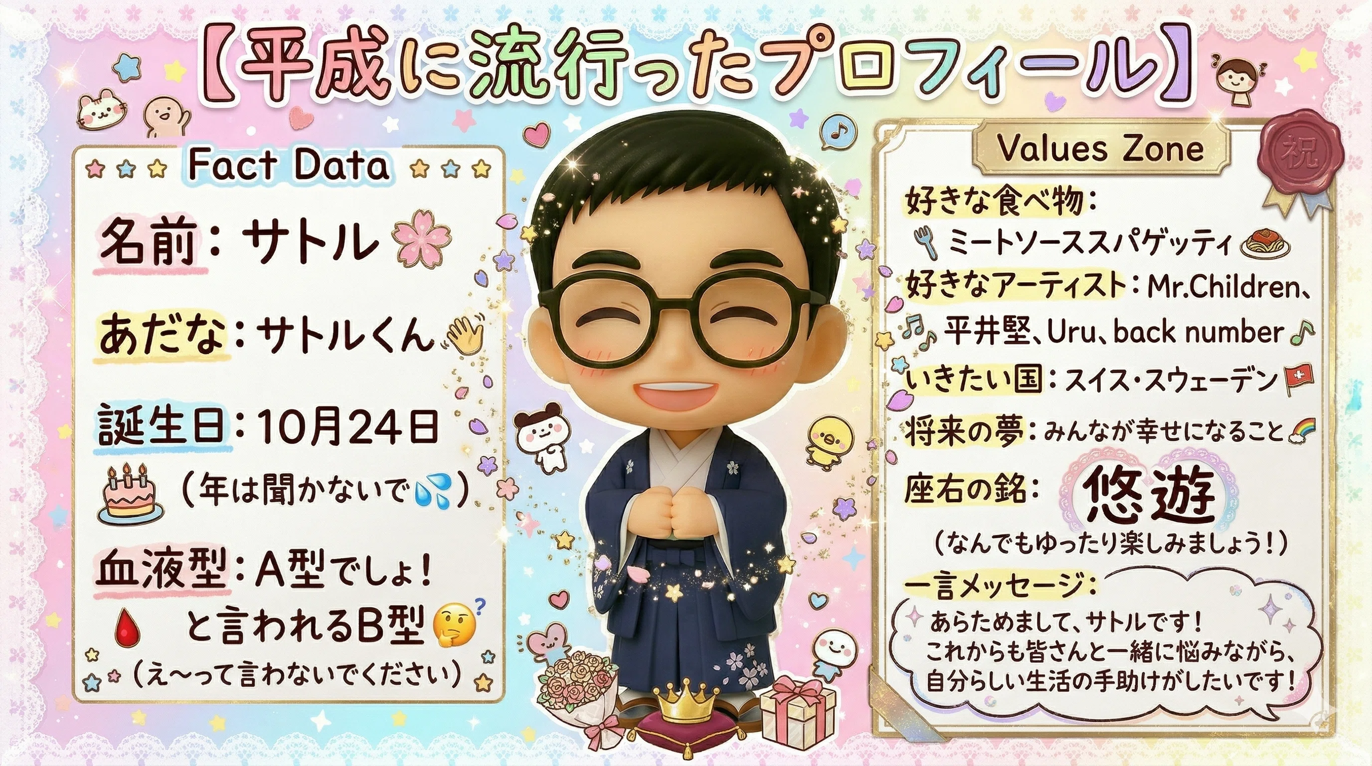 平成プロフィール帳、作ってみた ① サトルのプロフィール帳🤭｜自己