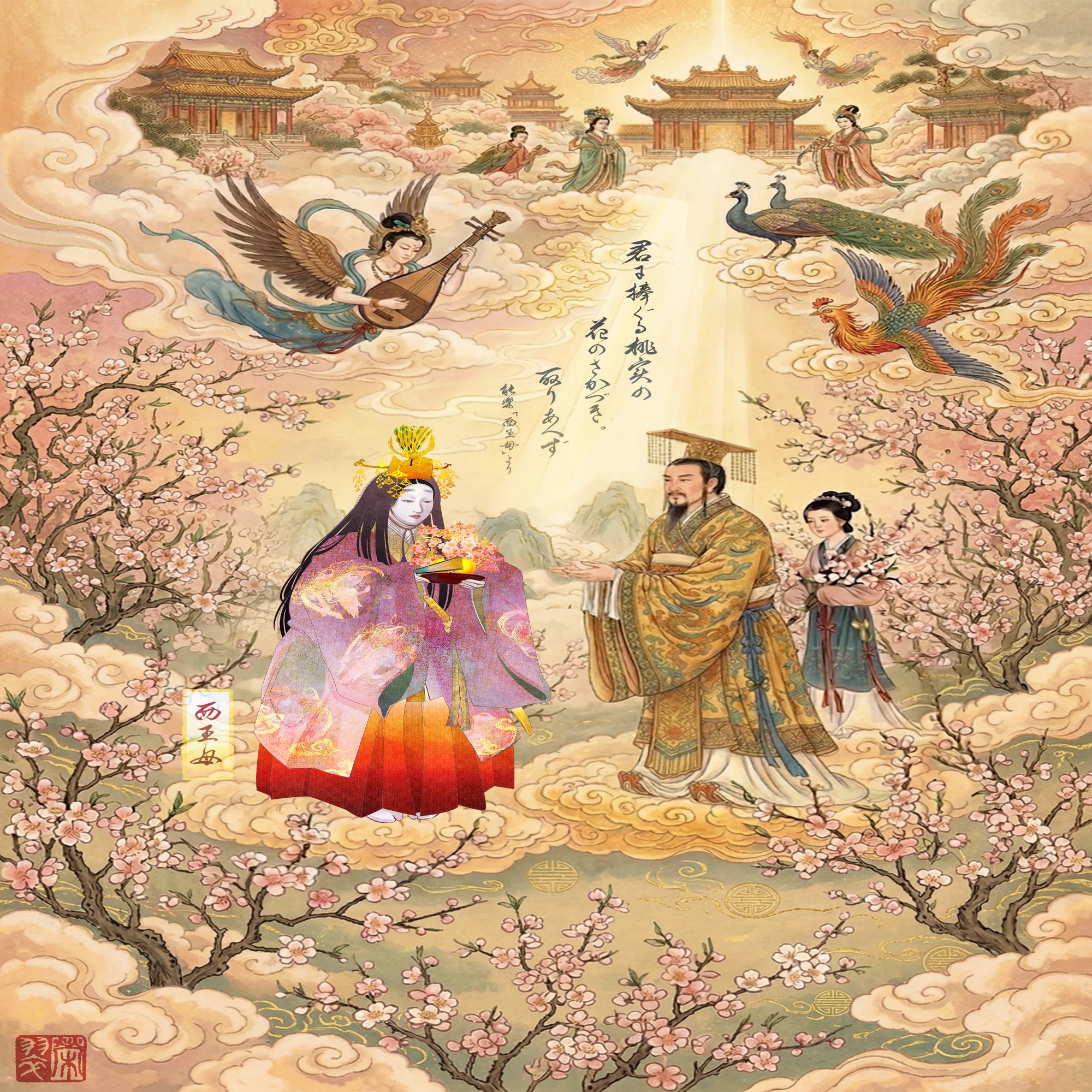 桃の花と吉祥の舞 能「西王母」｜Eisui( 栄翠 )