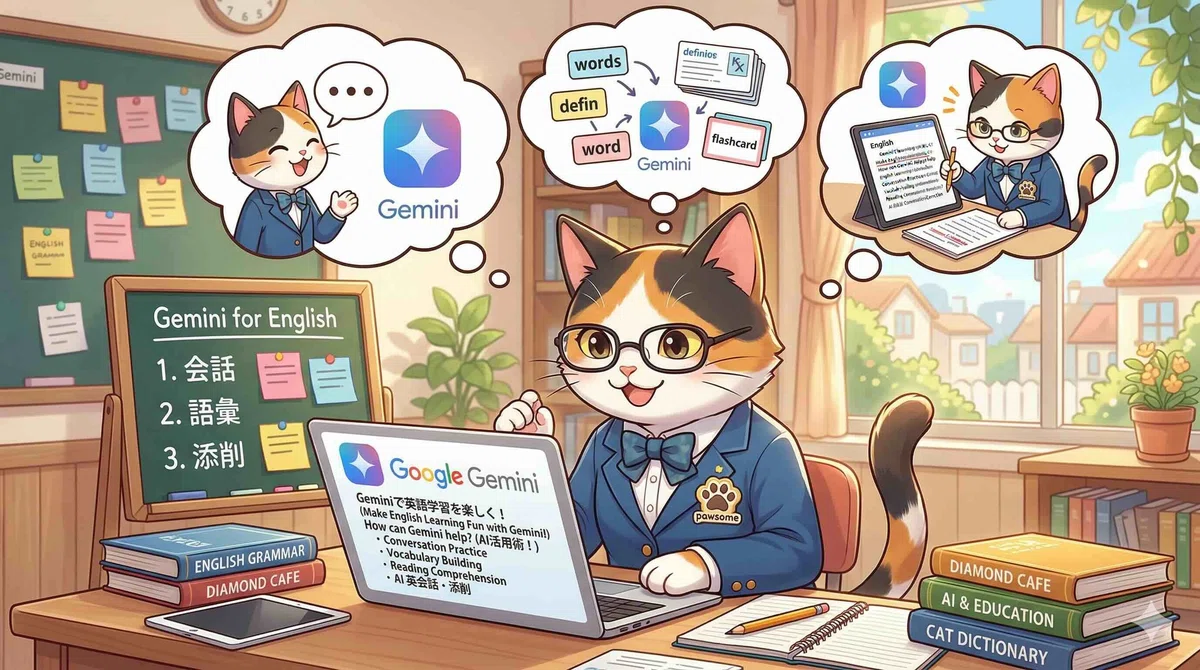 Geminiを使ってどのように英語学習に役立てられるか考えるインニャンコ